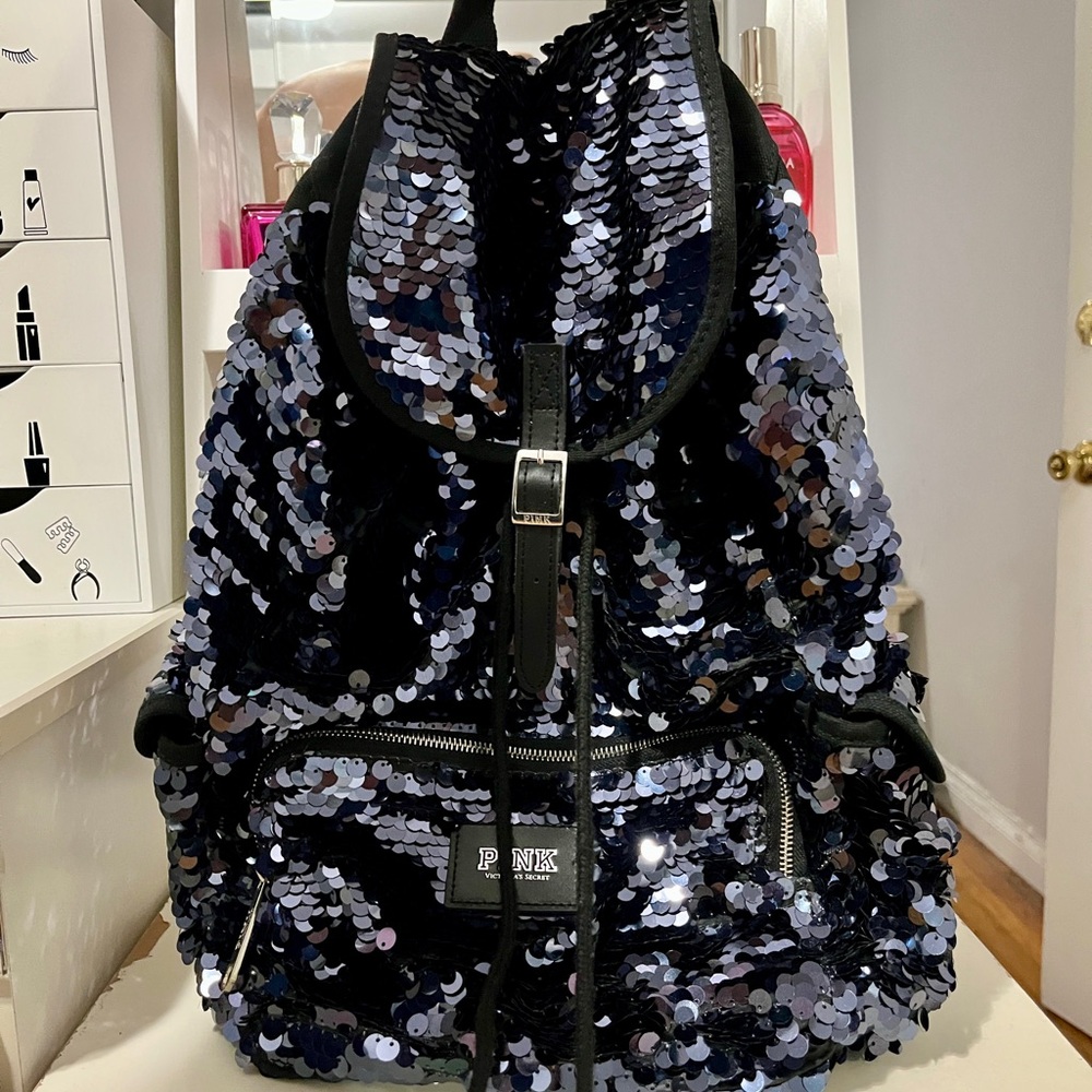 Rare Victoria's Secret Large Blue and Silver Sequin Backpack
